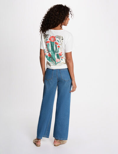T-shirt imprim&eacute; col rond blanc femme