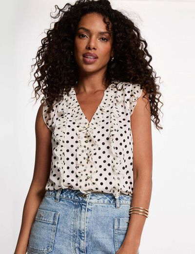 Chemise col v manches courtes ivoire femme