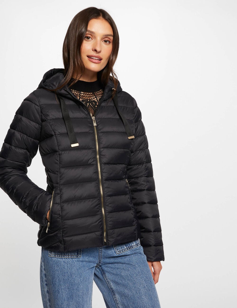 Doudoune col montant noir femme