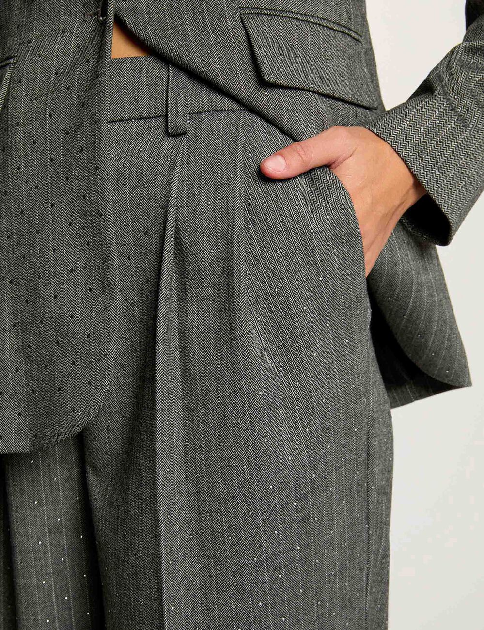 Pantalon droit &agrave; rayures gris moyen femme