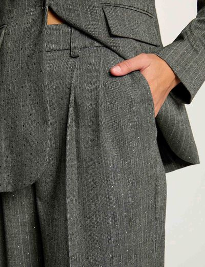 Pantalon droit &agrave; rayures gris moyen femme