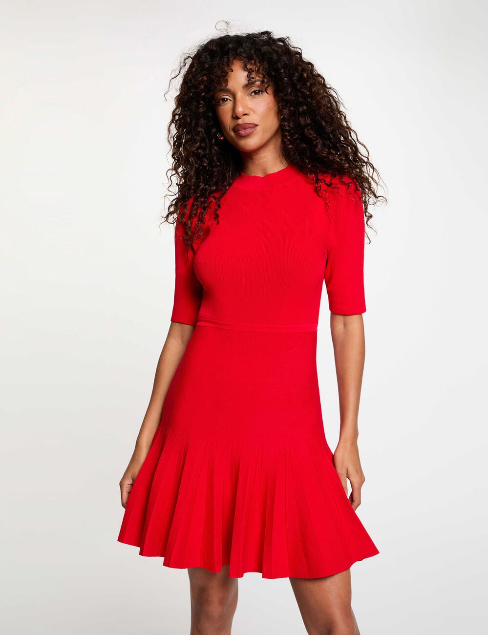 Robe tricot pliss&eacute;e rouge femme