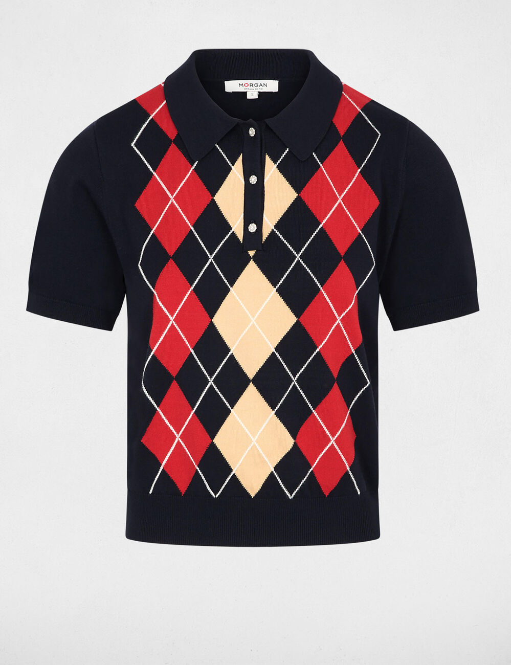 Pull col polo bleu marine femme