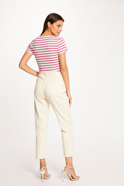 T-shirt manches courtes à rayures framboise femme