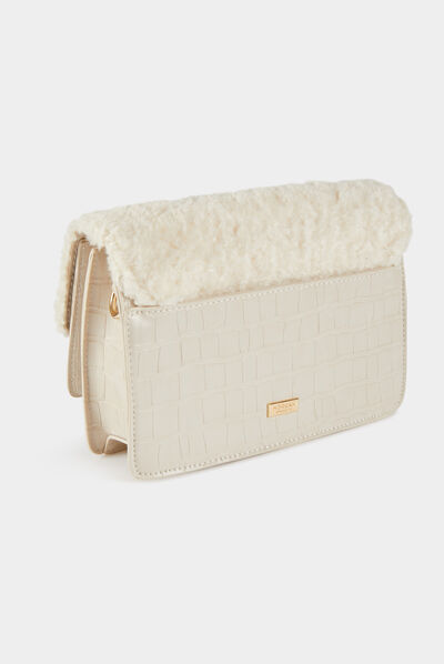 Sac à rabat en imitation fourrure beige femme