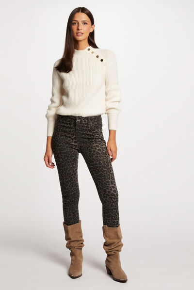 Jeans skinny imprimé léopard multico femme