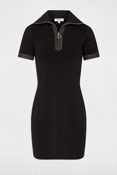 Robe pull droite détails en jean noir femme