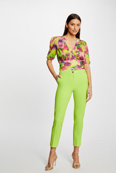 Pantalon city ajusté 7/8ème à pinces anis femme