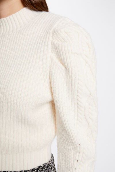 Pull manches longues à col montant ivoire femme