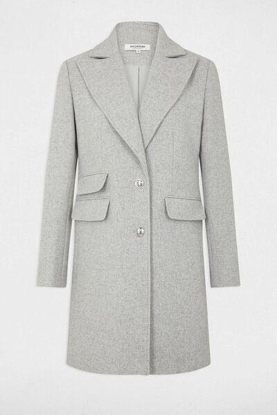 Manteau long boutonné gris clair femme