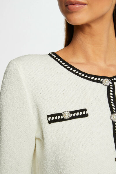Gilet droit avec bandes contrastantes ecru femme
