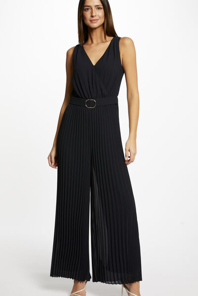 Combinaison ample à jambes plissées marine femme