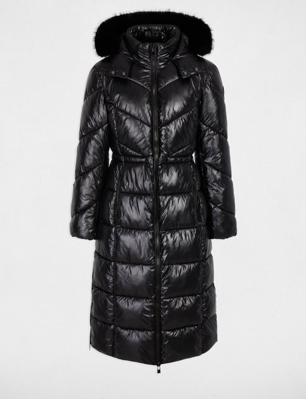 Doudoune longue fausse fourrure noir femme