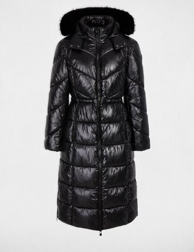 Doudoune longue fausse fourrure noir femme