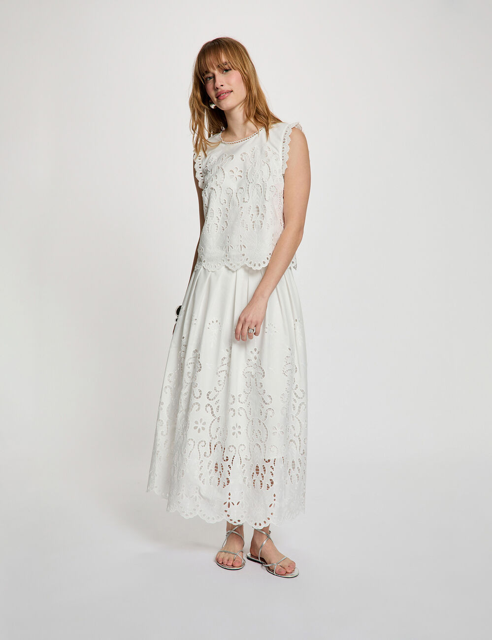 Jupe longue &eacute;vas&eacute;e blanc femme