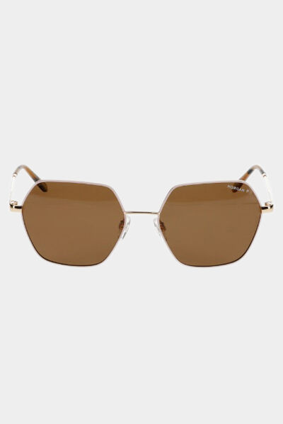 Lunettes de soleil hexagonales beige femme