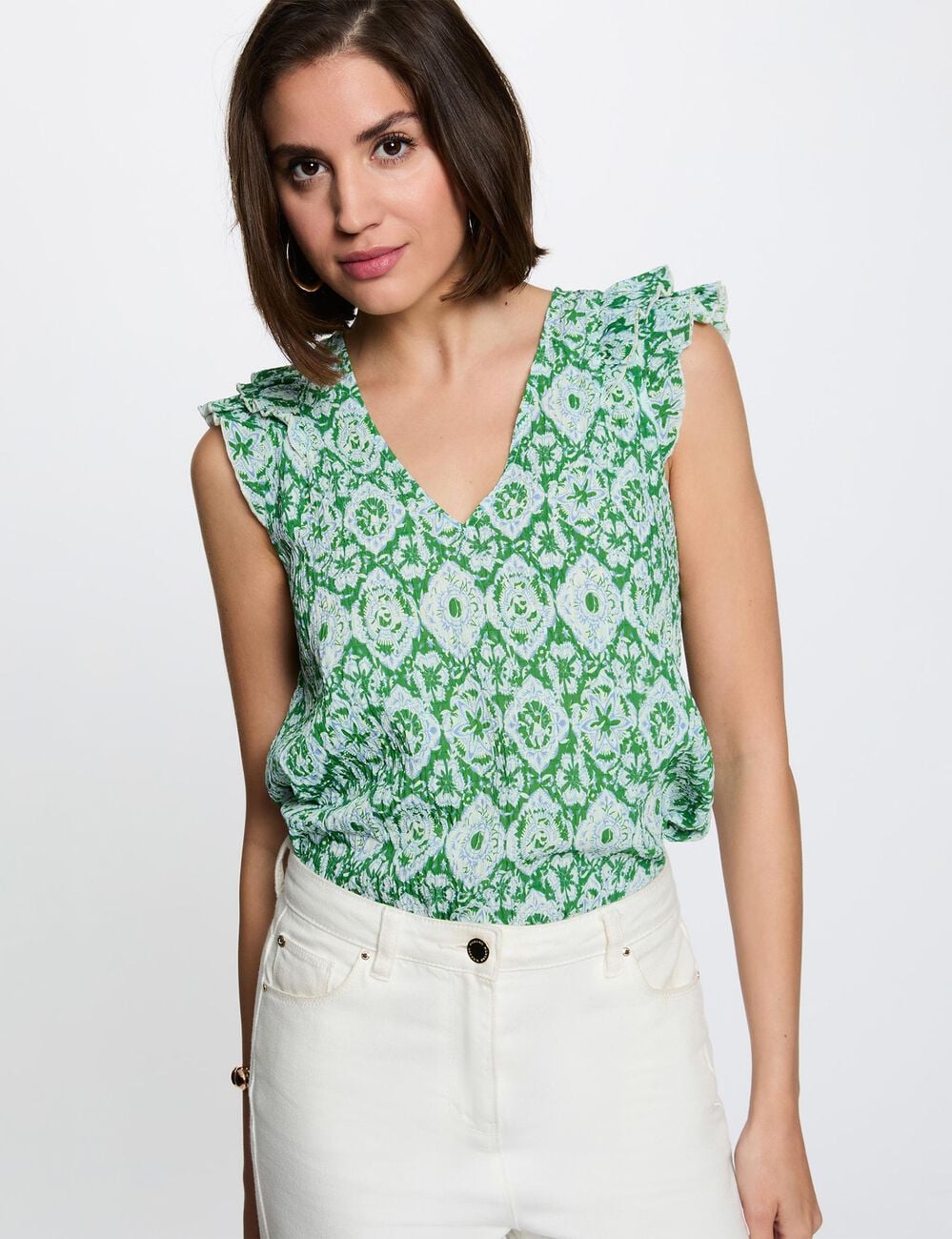 Top col v manches courtes multicolore femme