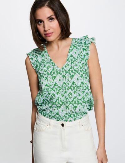 Top col v manches courtes multicolore femme