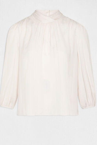 Blouse manches 3/4 satinée ecru moyen femme