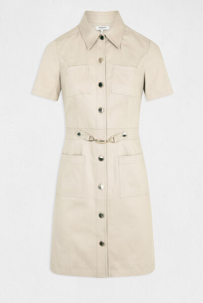 Robe trapèze boutonnée avec boucle beige femme