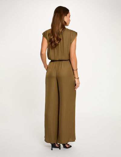 Pantalon large fluide vert kaki femme
