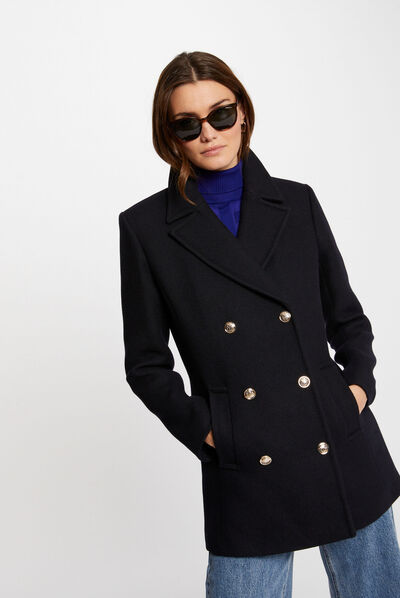 Manteau double boutonnage marine femme