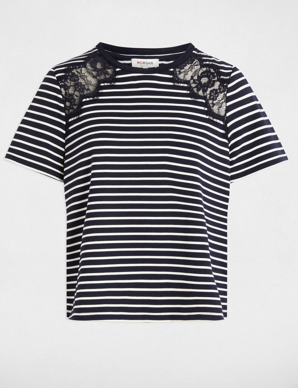 T-shirt manches courtes ray&eacute; bleu marine femme