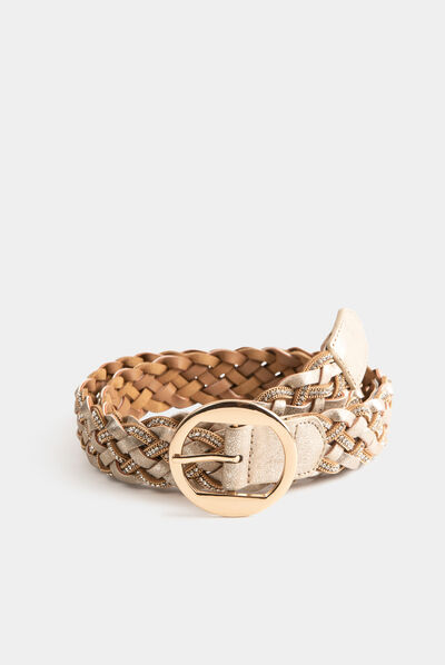 Ceinture tressée avec strass dore femme
