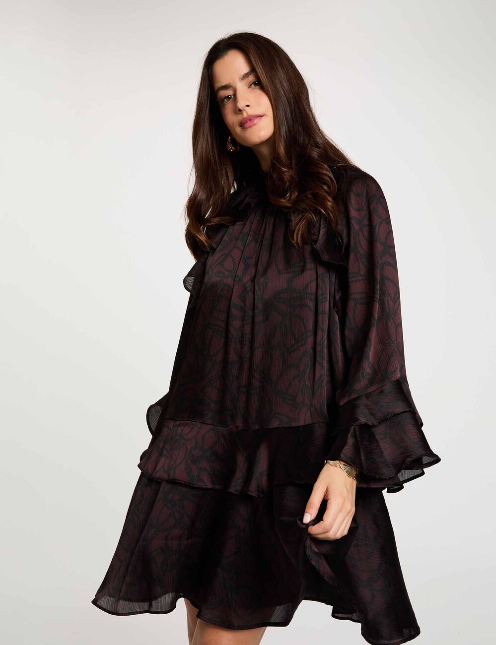 Robe courte col montant multicolore femme