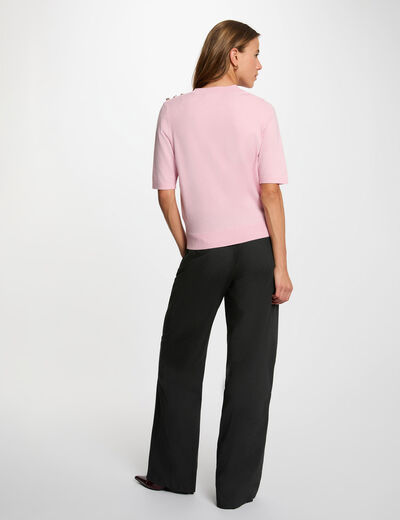 Pull col rond manches courtes rose pastel femme
