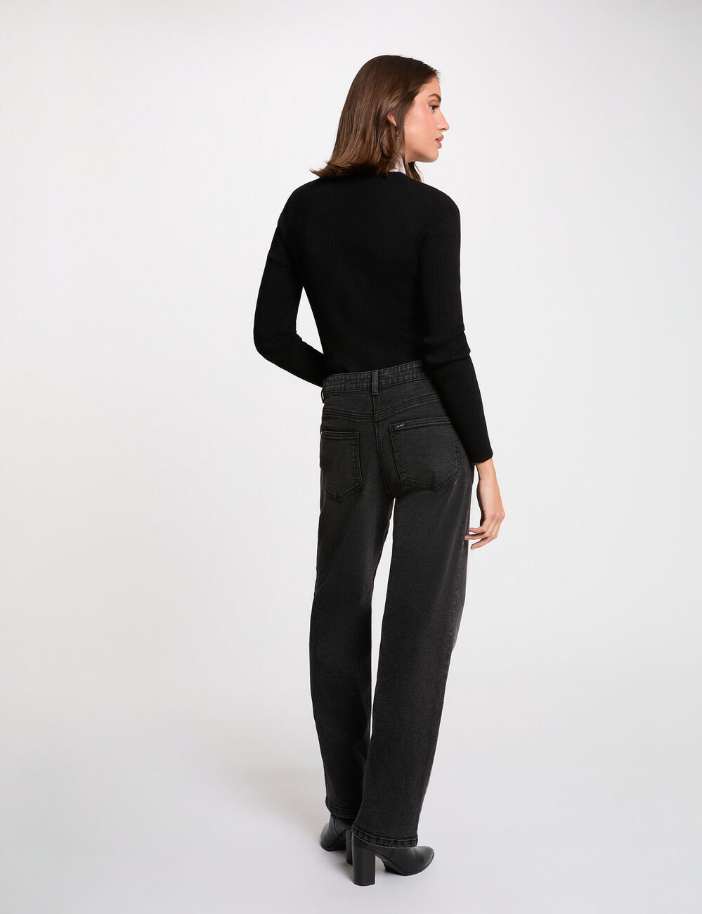 Pull 2-en-1 col &agrave; revers noir femme