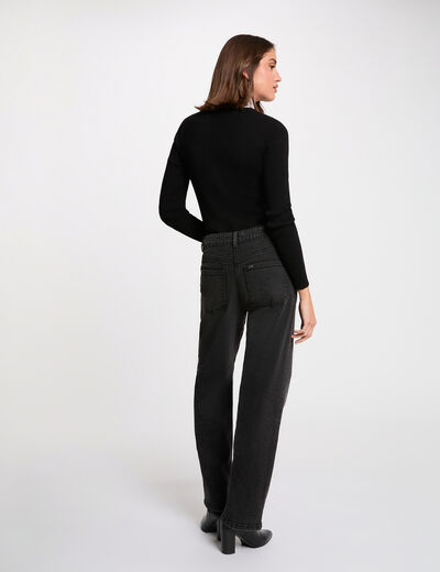 Pull 2-en-1 col &agrave; revers noir femme