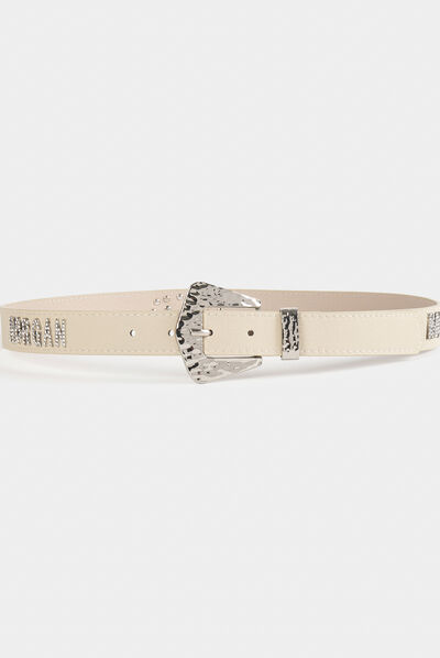 Ceinture avec ornements à strass beige femme