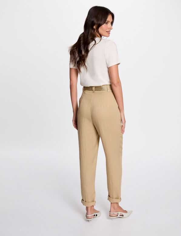 pantalon carotte ceinture beige femme Pantalon carotte ceinturé beige femme