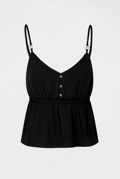 Blouse bretelles fines à ornements noir femme