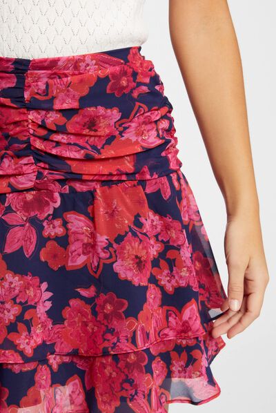 Jupon long évasé en voile transparent bleu foncé femme
