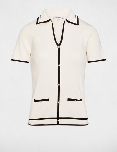 Pull ajust&eacute; ray&eacute; ivoire femme