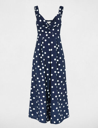 Combinaison fluide &agrave; pois bleu marine femme