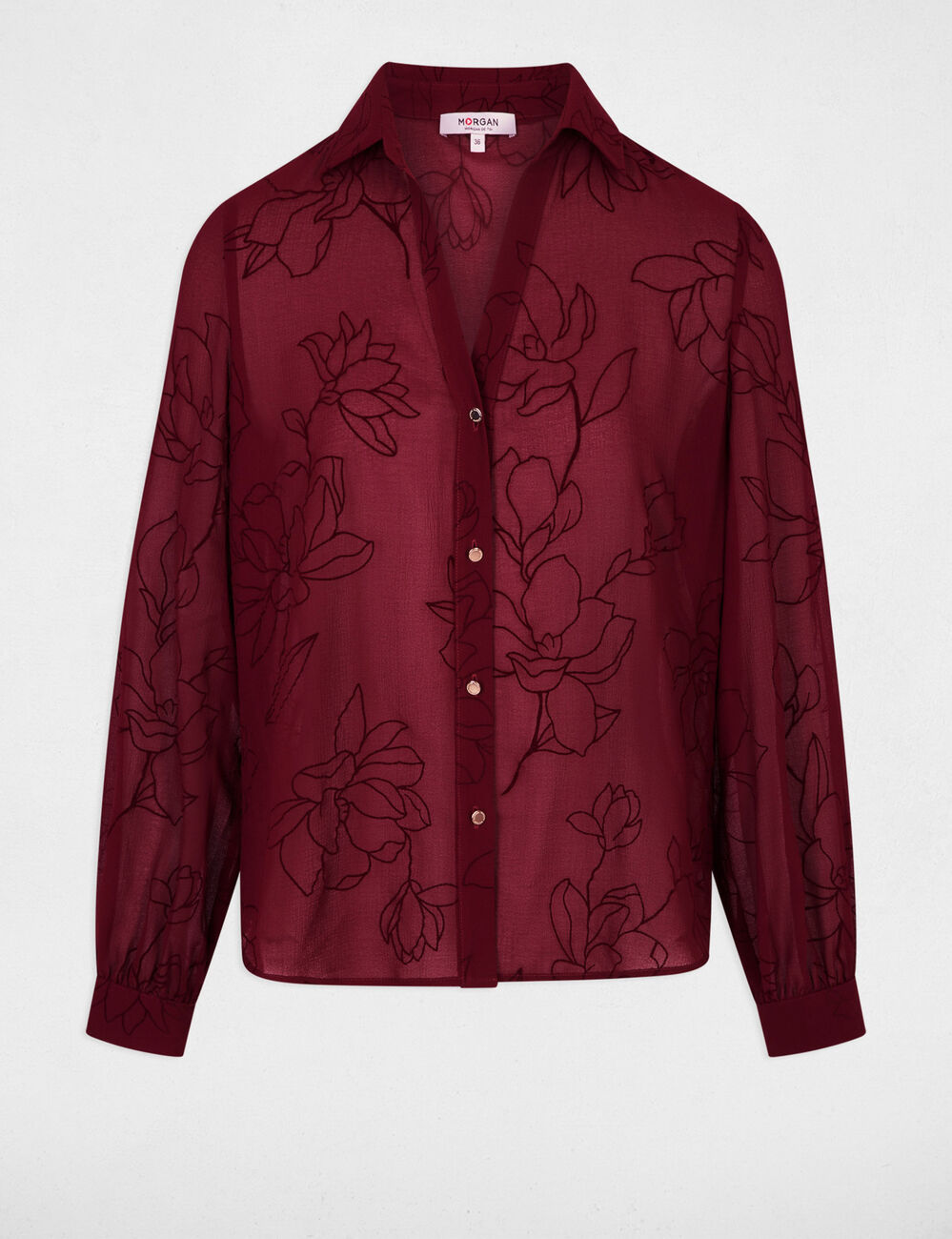 Chemise voile imprim&eacute;e bordeaux femme