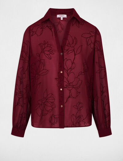 Chemise voile imprim&eacute;e bordeaux femme