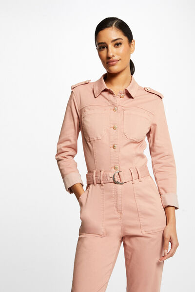 Combinaison droite ceinturée vieux rose femme