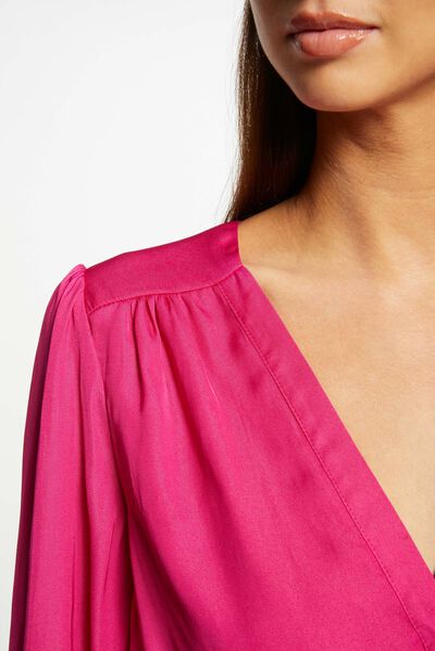 T-shirt manches longues satin framboise femme