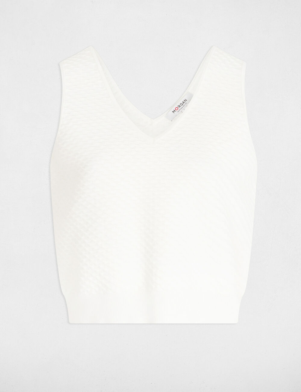 Débardeur maille col en V blanc femme