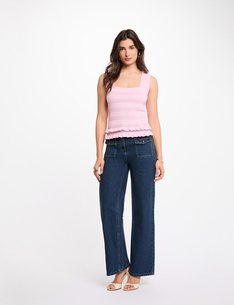 Pull sans manches ajust&eacute; rose femme