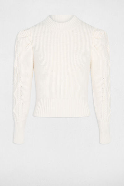 Pull manches longues à col montant ivoire femme