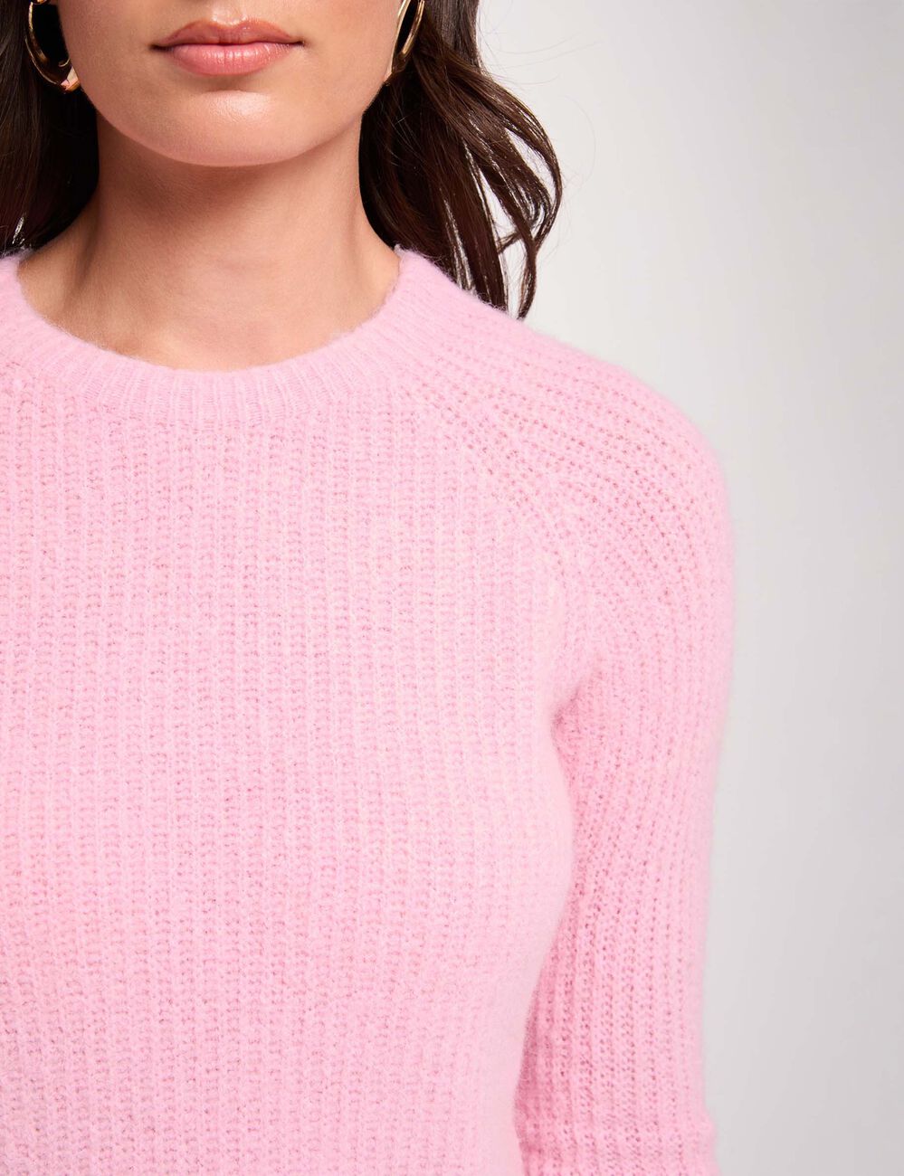 Pull maille duveteuse rose pastel femme