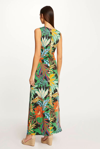 Robe longue droite imprimé végétal multico femme