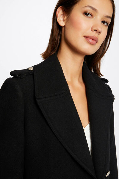 Manteau droit boutonné et ceinturé noir femme
