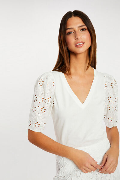 T-shirt à manches courtes ecru femme