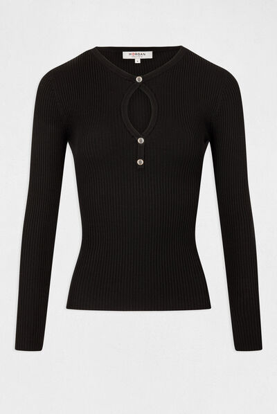 Pull manches longues à ouverture noir femme